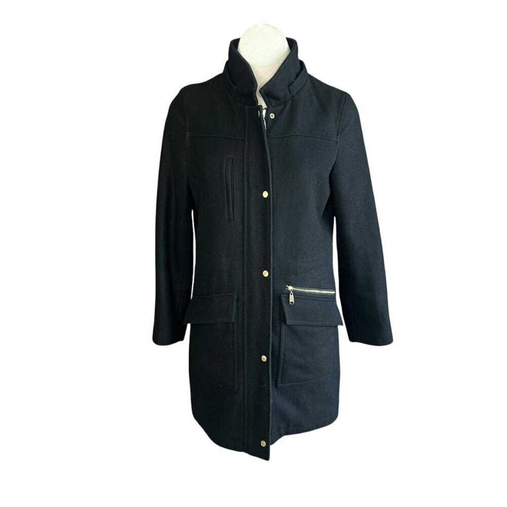 Cole Haan Black Wool Blend Gold Zipper Detail Overcoat Size 6